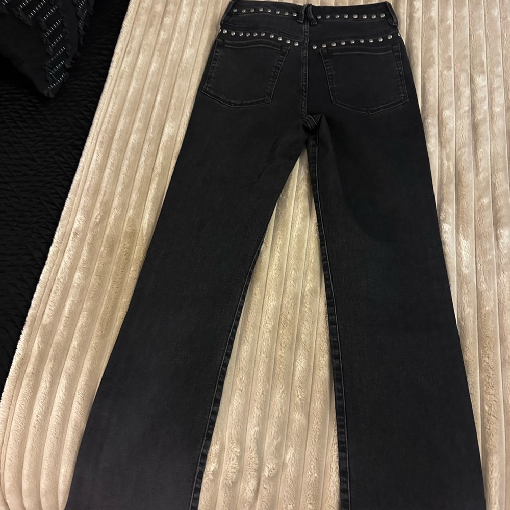 Good American Black Studded Straight Leg Jeans - Picture 2 of 4
